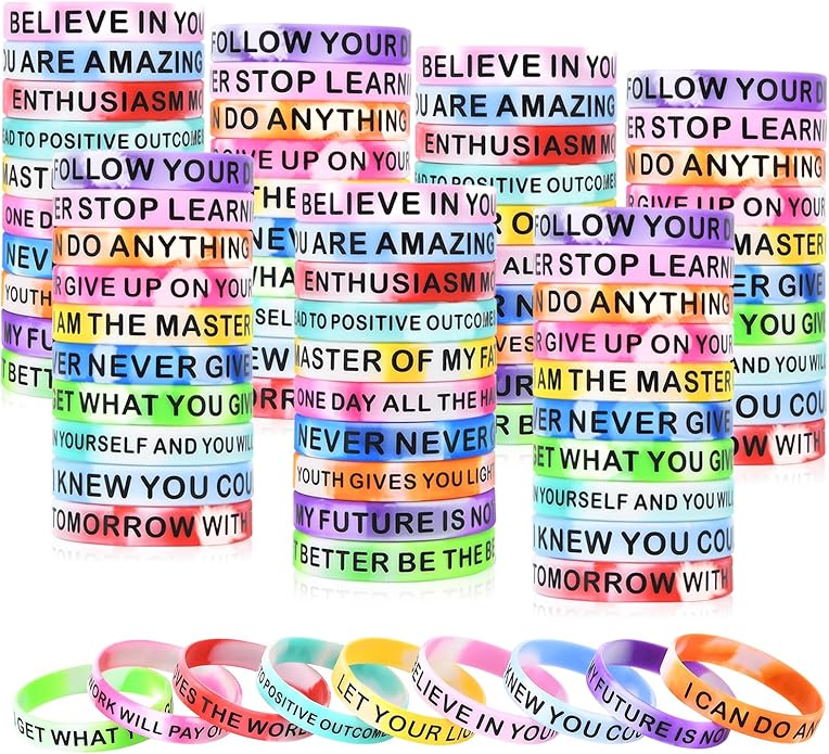 CYCLUSIVE Motivational Quote Silicone Wristbands Colored Inspirational Rubber Bracelets Stretch Unisex Wristbands for Children Teens 20 Styles Swirl