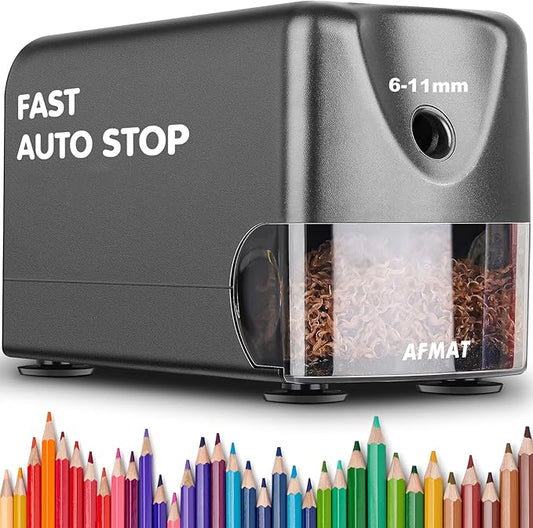 AFMAT Heavy Duty Electric Pencil Sharpener, Auto Stop Classroom Pencil Sharpeners for 6-11mm No.2/Colored Pencils, Pencil Sharpener for Large Pencils, Sharp Point, Save Pencil, PSX3