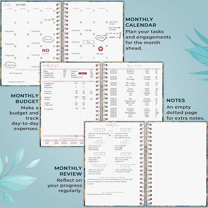 PLANBERRY Large Hourly Schedule Planner Premium – Undated Organizer for Productivity, Time Management & Budget, 8x10.4″ (Tropical Forest)