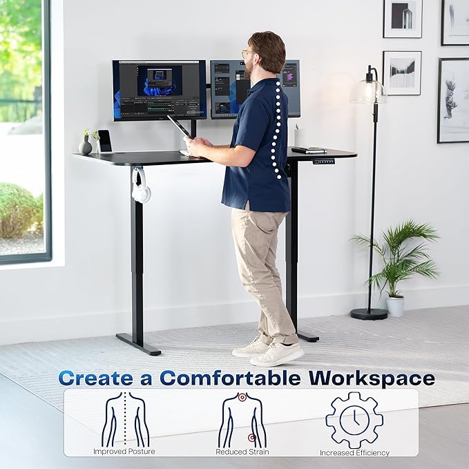 VIVO Electric 63 x 32 in Standing Desk, Memory Height Adjustment, 1B Series, Holds 220 lbs, Black Carbon Fiber Top Black Frame, DESK-KIT-1B1R