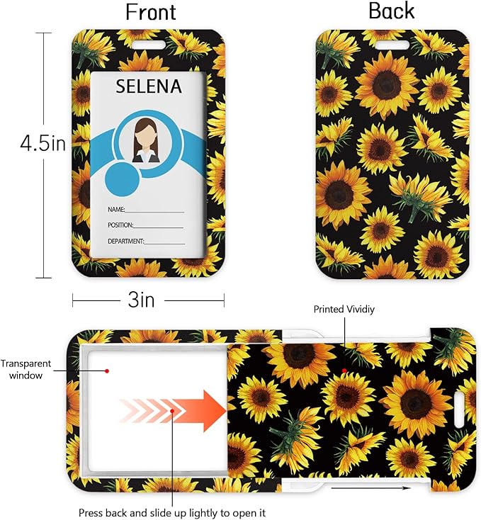 Lanyards for ID Badges Name Tags ID Card Holder,Sunflowers ID Badge Holder with Breakaway Lanyard, Cute Badge Reel Badge Clip Retractable, Women Teacher Nurse Student School Office Gifts, Sunflowers