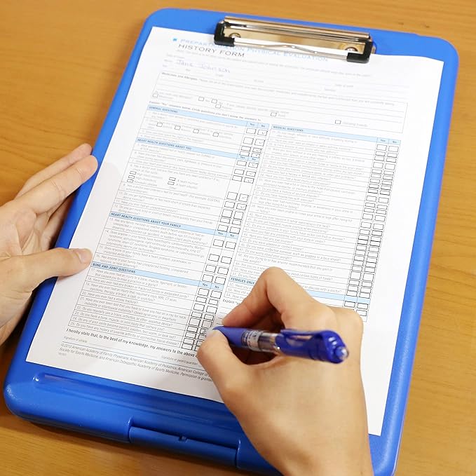Think2Master Blue Plastic Storage Clipboard. | 25% Heavier & 25% Sturdier| Heavy Duty and Won’t Flex or Bend Like Other Brands (Compare The Weight). Storage Compartment Holds 150 Letter Sized Paper.