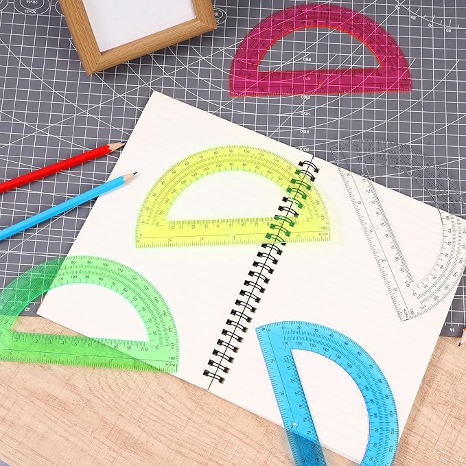 100 Pieces Protractors Bulk Plastic 180 Degrees 6 Inch Translucent Protractors for Geometry, Angle Measurement, 5 Colors