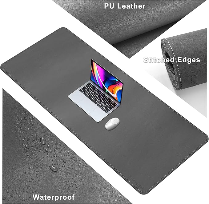 CENNBIE Leather Desk Mat, 59" x 27.5" Extra Large Desk Pad Blotter Protector, Extended Non-Slip Mouse Pad, Waterproof PU Leather Desk Mat on top of desks Large for Office and Home (Grey)