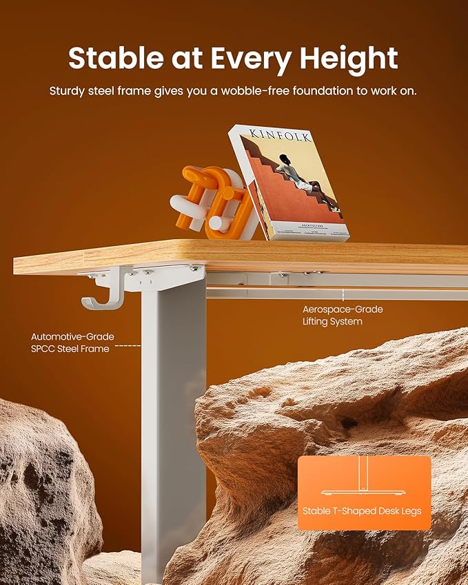 ErGear Height Adjustable Electric Standing Desk, 40 x 24 Inches Sit Stand up Desk, Small Memory Computer Home Office Desk with Two-Piece Desktop (Light Vintage Brown)