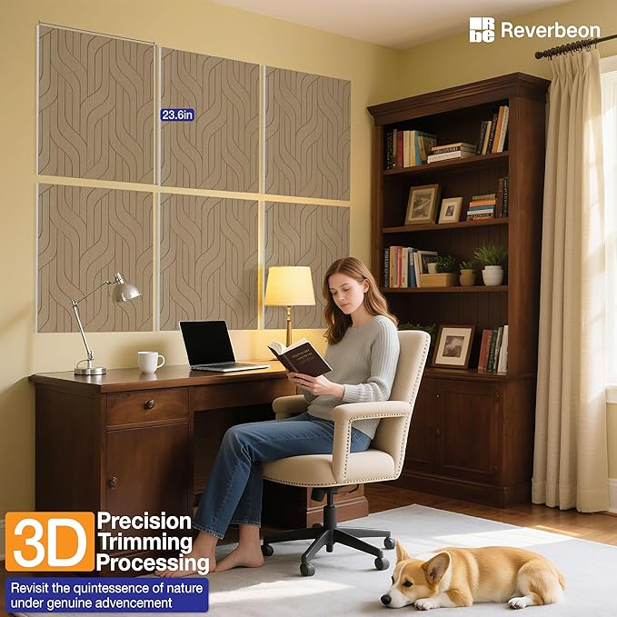 Reverbeon 6 PCS Acoustic Panels, 23.6x23.6 Inch Sound Absorbing Panels, Decorative Acoustic Wall Panels for Recording and Home Studio, Office with Double-Sided Adhesive Tape