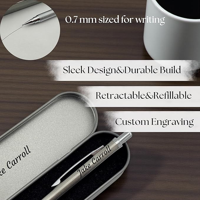 ELMA VADA STUDIO Custom Engraved Mechanical Pencil – Personalized 0.7mm Refillable Drafting Tools – Gift for Architects, Engineers, Students, Designers, Graduation (Chrome Pen Engraved)