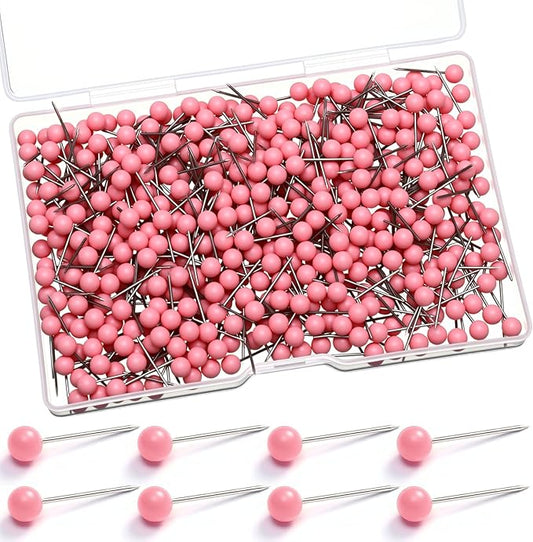 WILLBOND 500 Pack Map Push Pins Map Tacks Small Round Head Push Pins Thumb Tacks for Travel Picture Photo Bulletin Board Wall DIY Craft School Office Home(Pink,1/6 Inch)