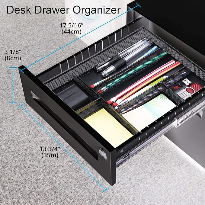 EsOfficce Drawer Organizer, Desk Organizer, Black Metal Mesh Drawer, Desk Drawer Organizer for Home Office and School,11.02X 6.10 X 1.38 Inch,Black