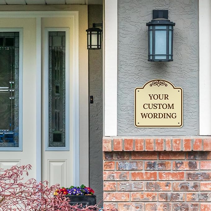 Custom Decorative Sign, Personalized Metal Sign for Business, Driveway, Home, Airbnb, Office Door Plaque,Brown Border Sign, 8x8 Inches, ACM, Fade Resistant, Made in USA by Sigo Signs