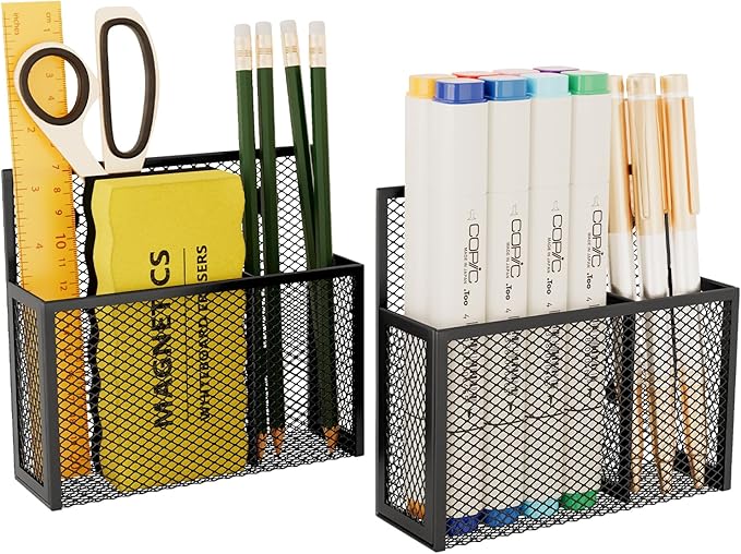 UVGVA Magnetic Pencil Holder 2 Pack Markers Dry Erase Holder for Whiteboard Locker Organizer for Fridge, Home, School and Office
