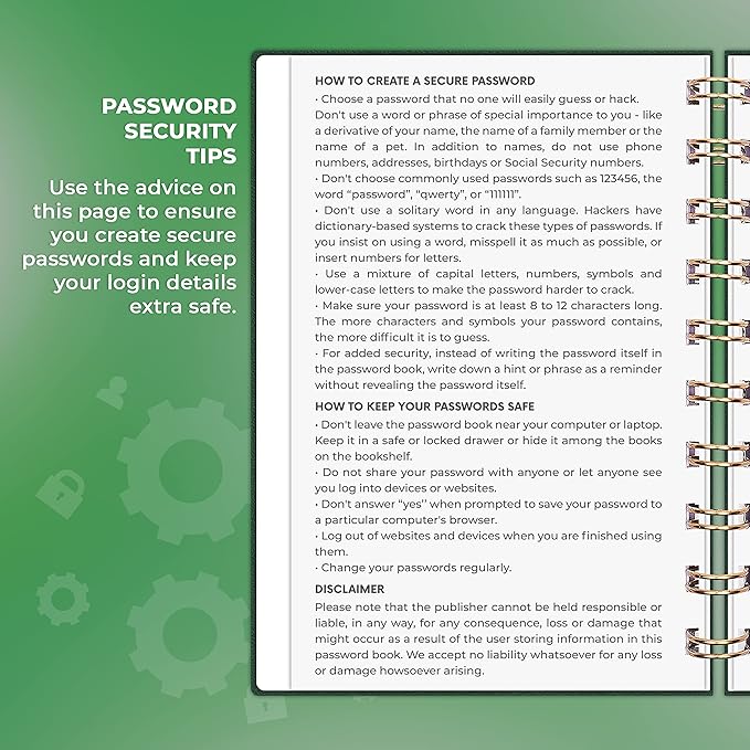 Clever Fox Password Book Spiral – Mini Internet Address & Password Organizer with Laminated Alphabetical Tabs – Small Password Keeper Journal – Hardcover, Pocket Size, 4.7x5.7” (Dark Green)
