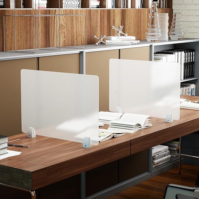 tonchean 4PCS Desk Dividers Office Partitions, Privacy Desk Panel Protective, Frosted Acrylic Shield with Clamps for Offices Schools Call Centers - 23.6”L X15.8”W