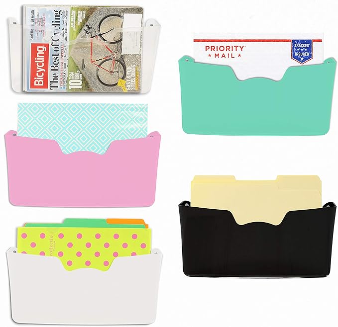 Simple Houseware Single Pocket Wall Mount for Hanging File Holderr, 5 Packs, Assorted Colors