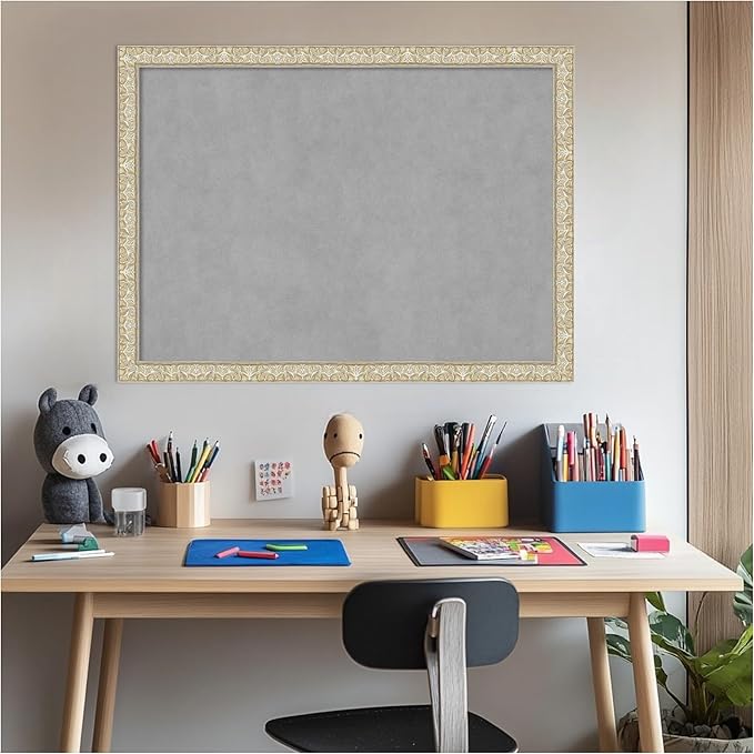 Amanti Art Silver Framed Magnetic Board 22x30 Medium Vision Board for use with Magnets, 100% Metal Sheet to Display Items as Office Decor or for Home Organization in mudroom, Kitchen or Kids Room