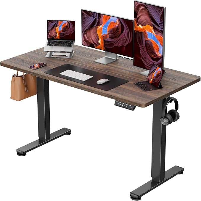 ErGear Height Adjustable Electric Standing Desk, 48 x 24 Inches Sit Stand up Desk, Memory Computer Home Office Desk with Two-Piece Desktop (Walnut)