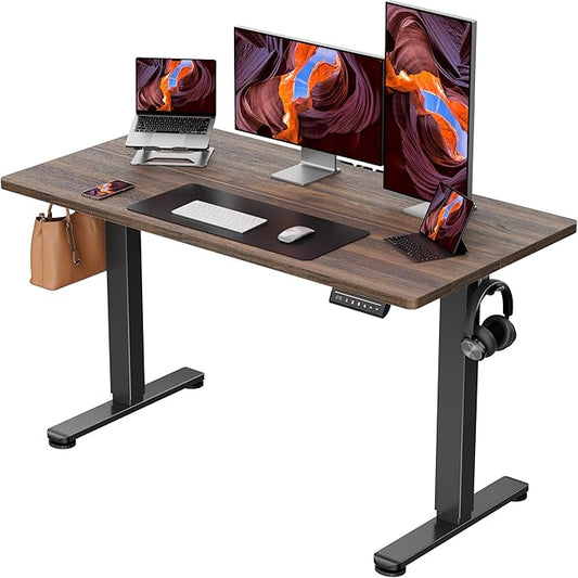 ErGear Height Adjustable Electric Standing Desk, 48 x 24 Inches Sit Stand up Desk, Memory Computer Home Office Desk with Two-Piece Desktop (Walnut)
