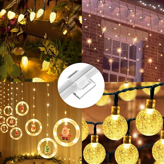 TidyHelper 200 PCS Hooks for Outdoor String Lights (Large, Clear), Christmas Light Clips Hangers, Cable Clips Wire Holder Cord Organizer for Patio Decor, Porch Decor, Balcony Decor & Holiday Decor