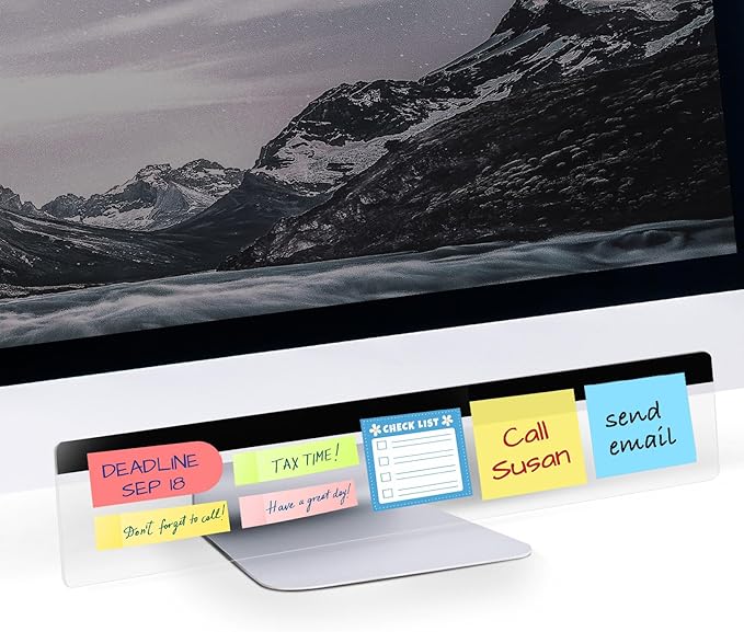 DOLLAR BOSS Monitor Memo Boards for Computers Office Desk Accessories 15.7" x 3.1" Transparent Acrylic Monitor Side Panel Multifunction Message Board Screen Note Holder for Office Home Work Desk