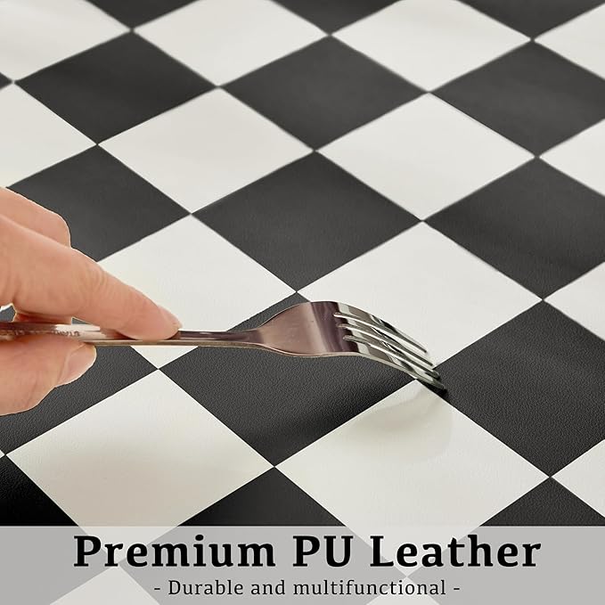 Ohocut Checkered Desk Mat, 31.5" x 15.7" Large Cute Black White Aesthetic Retro Accessoires, PU Leather Computer Laptop Desk Mat Mouse Keyboard Pad, Desk Writing Makeup Mat for Vanity/Work/Home Decor
