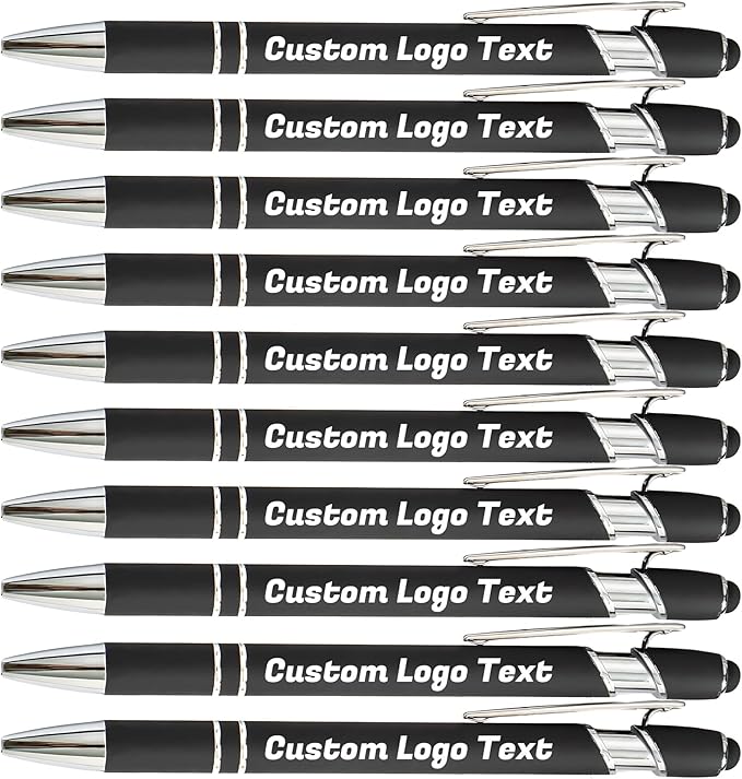 HEYZARDA Personalized Pens with Name Text Logo Custom Ballpoint Pen for Business Office Events with Stylus for Touchscreen 50 Pcs Black