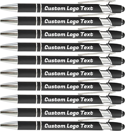 HEYZARDA Personalized Pens with Name Text Logo Custom Ballpoint Pen for Business Office Events with Stylus for Touchscreen 50 Pcs Black