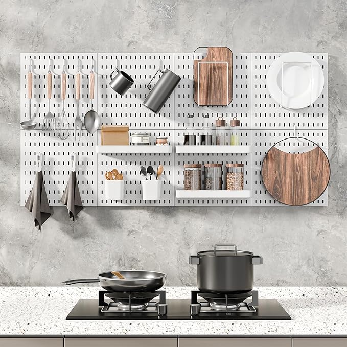 MULSAME Pegboard Combination Kit, 25.2" x 25.2" Wall Mounted Storage Set with 4 Pegboards & 20 Accessories Hanging, Peg Boards Organizer