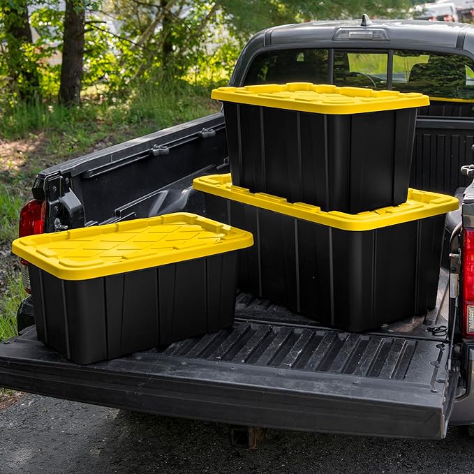 Sterilite 18-Pack Stackable Storage Bins, Heavy Duty Totes w/Lids, 17 Gallon, Black/Yellow