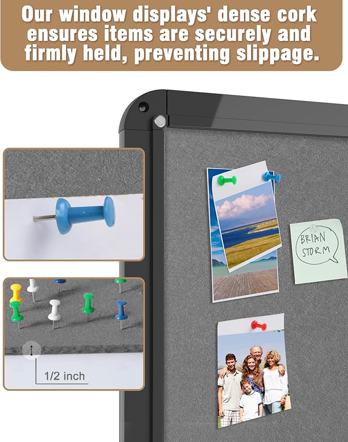 Mifuro 26"x20" Enclosed Bulletin Board, Lockable Weather-Resistant Aluminum Cork Noticeboard for School & Office, Black Frame w/Grey Flet