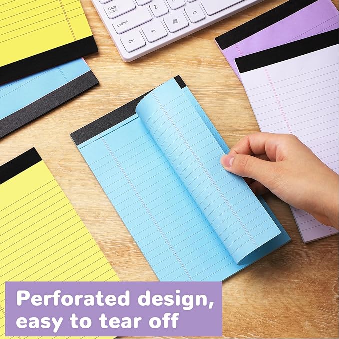 Thboxes 8 Packs Small Note Pads 5x8, Color Legal Pad 5x8 College Ruled Small Legal Pad Perforated Lined Writing Pads for Home, Study, Office, To-Do Lists, 50 Sheet/notepad, Multicolor