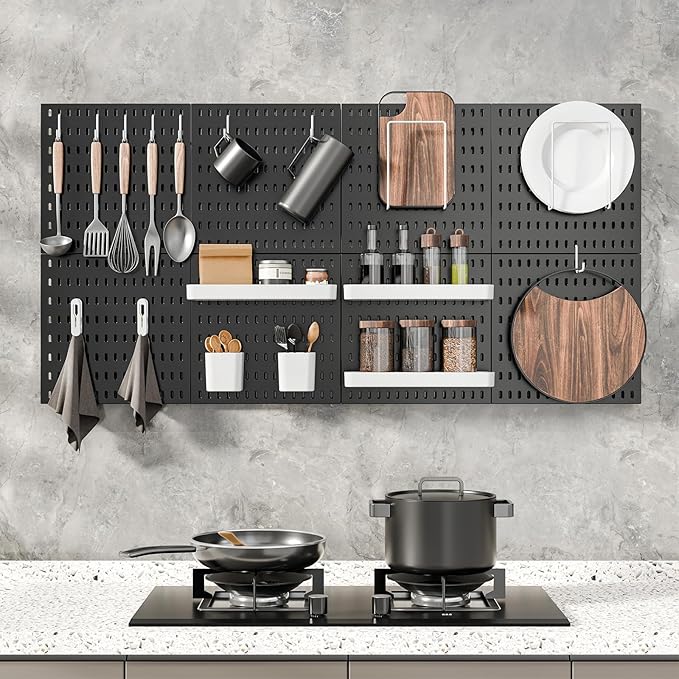 MULSAME Pegboard Combination Kit, 25.2" x 25.2" Wall Mounted Storage Set with 4 Pegboards & 20 Accessories Hanging, Peg Boards Organizer