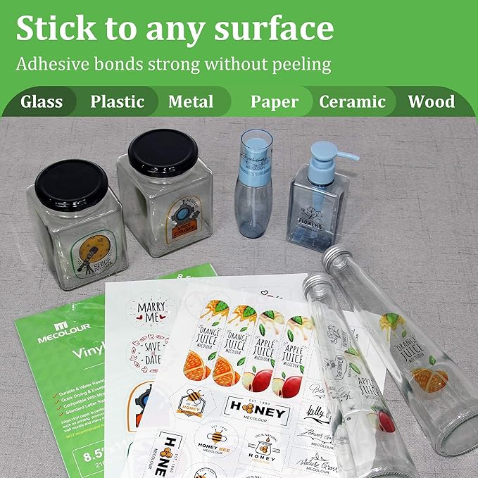 MECOLOUR Clear Sticker Paper for Inkjet Printer -95% Transparent 8.5x11 Inch Vivid Colors, Tear Resistant -50 Sheets