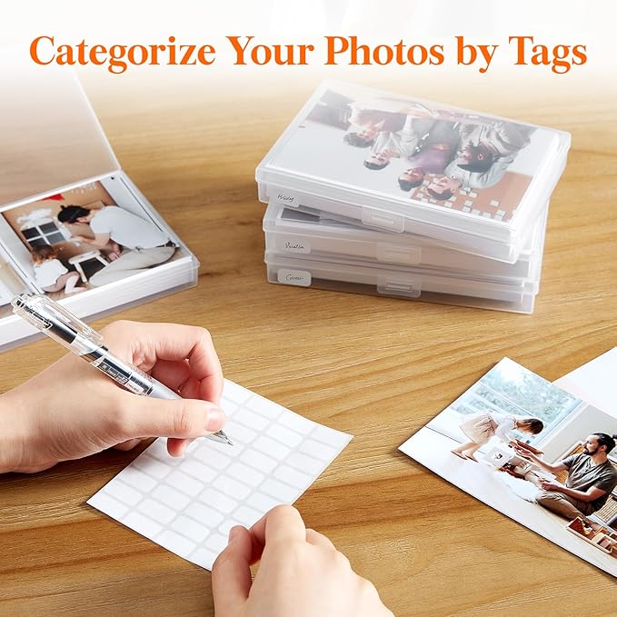 Lifewit 4x6 Photo Storage Box, 20 pcs Inner Photo Case with Lids, Clear Photo Organizers with 1 Sheet Label Sticker, Plastic Craft Storage Box for Seeds Sticker Cards Pictures Stamps Office Supplies