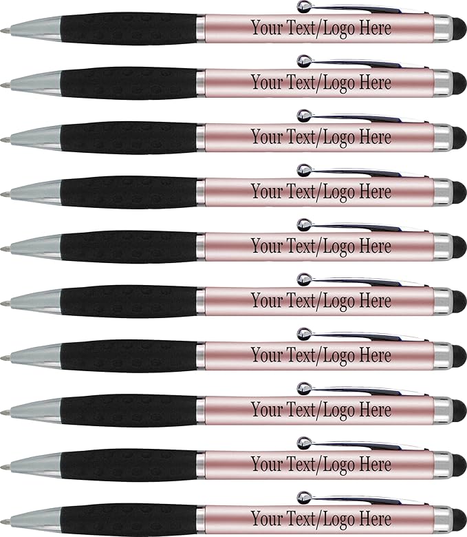 SyPen Personalized Pens With your Custom Logo or Text-600 Pack Bulk-for Businesses, Parties, and Events, 2 in 1 Ballpoint Pen & Stylus forTouchscreen Devices, Rose Gold Barrel, Black Ink