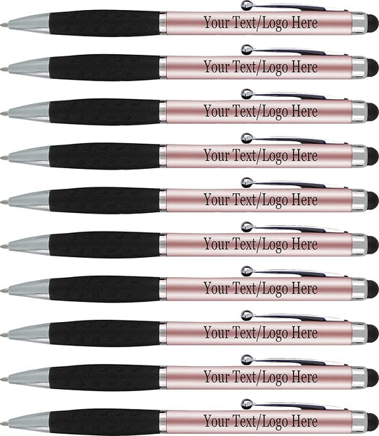 SyPen Personalized Pens With your Custom Logo or Text-600 Pack Bulk-for Businesses, Parties, and Events, 2 in 1 Ballpoint Pen & Stylus forTouchscreen Devices, Rose Gold Barrel, Black Ink