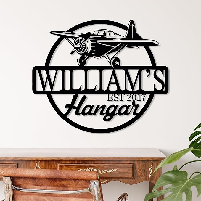 Personalized Metal Airplane Wall Art, Airplane Name Sign, Customized Pilot Name Sign, Airplane Hangar Sign Decor, Aviation Home Office Decor, Large Outdoor Decor, Pilot Gifts, Aircraft Lovers Gift