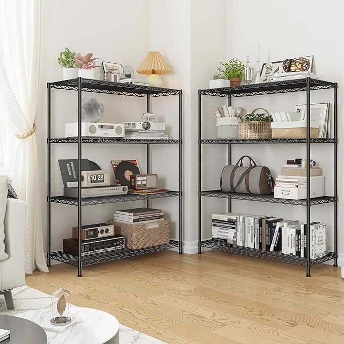 DurayLoly 4- Shelf Metal Shelving Unit Adjustable Storage Shelves Heavy Duty Garage Shelving Steel Wire Shelving for Laundry Bathroom Kitchen Pantry Closet Garage Black, 35.6Wx16Dx54H