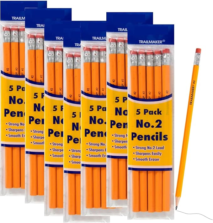 Trail maker Wood Cased #2 HB Pencils - 500 Unsharpened Yellow Pencils in Bulk for School, Office (100 5-Packs)