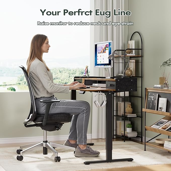 Homall Electric Standing Desk with 2 Drawers, Adjustable Height Computer Desk with Storage Sit Stand Table with Storage Shelf and Splice Board Quick Install for Home Office (Rustic Brown, 55 Inch)