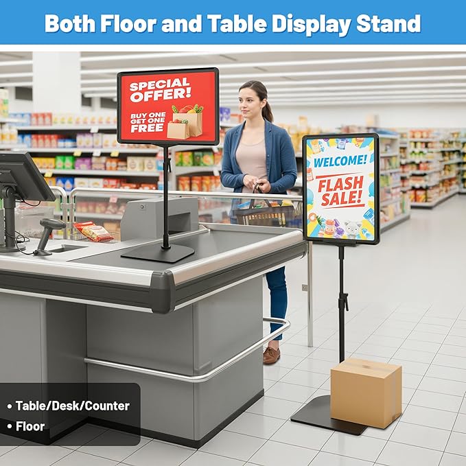 4Pack Sign Stand for Display 8.5 x 11, Adjustable Poster Stand for Table Top & Floor, Floor Standing Sign Holder, Signage Stands for Business, Tradeshow, Store, Farm Display Stands