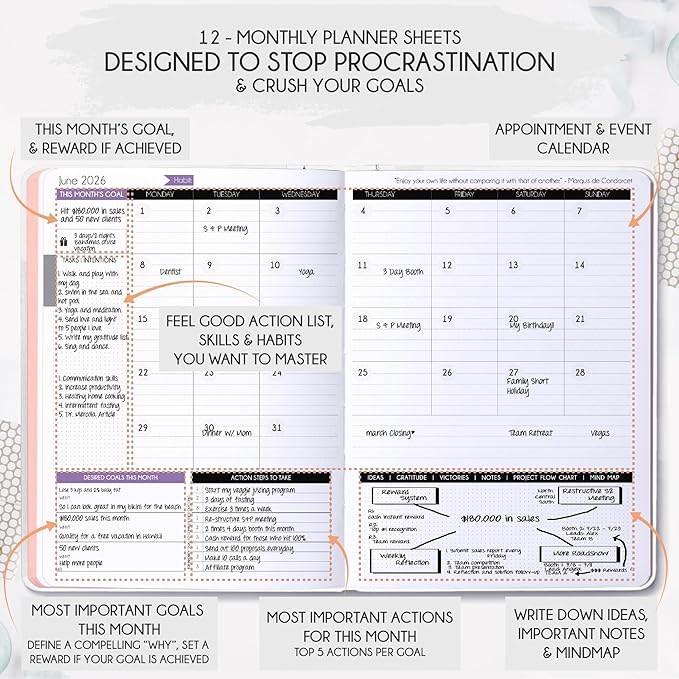 Law of Attraction Planner 2026 Deluxe with Productivity App | Weekly & Monthly Goal-Setting Planner, Life & Gratitude Journal | Include Foldable Vision Board, Gift Box & Stickers