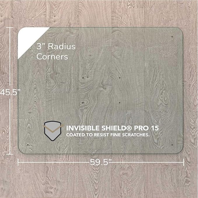 Vitrazza Glass Chair Mat 46” x 60” Superior ¼ Thick, Chiaro Standard Clear, Certified Tempered Safety Glass, Delivers a Smooth Glide, Protects Carpet or Wood, Beautiful in Home or Office.