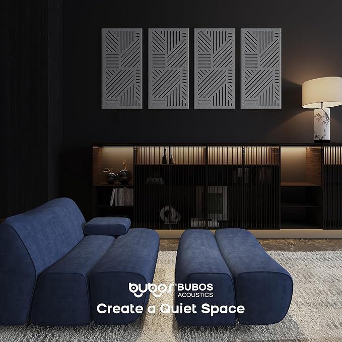 BUBOS 4 Pack Thickened Acoustic Panels, 23.6''x11.8'' Self-Adhesive Sound Absorbing Cavity Acoustic Wall Panels for Theater Studio Room Recording Room Gaming Room Meeting Rooms,VortexCore Grey