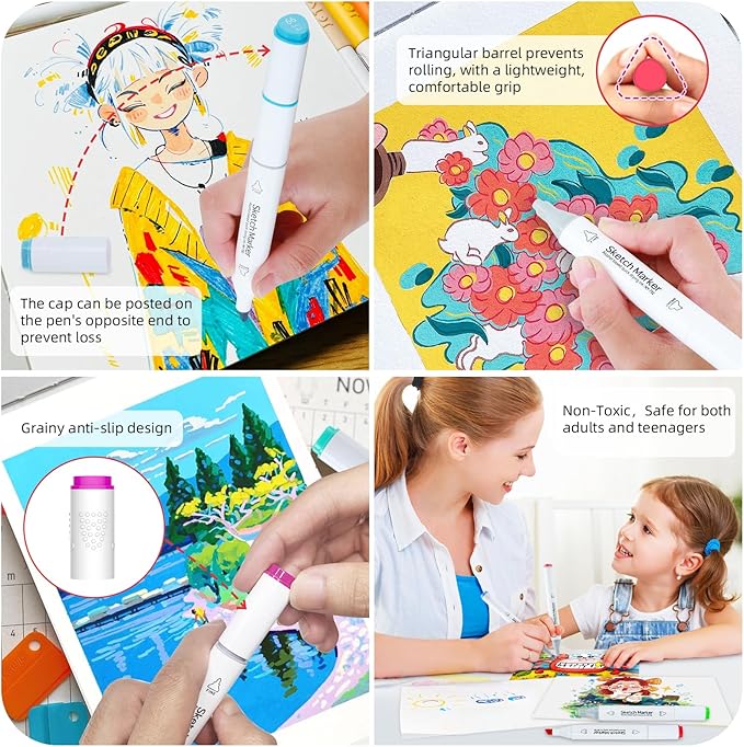 HOMSAILMO-60 Color Alcohol Marker Painting Set, Chisel and Exquisite Double Headed Adult Coloring Pen, Non Bleeding, Creative Drawing, Sketching, Illustration, Card Making, Artist Gift, Ergonomic Grip