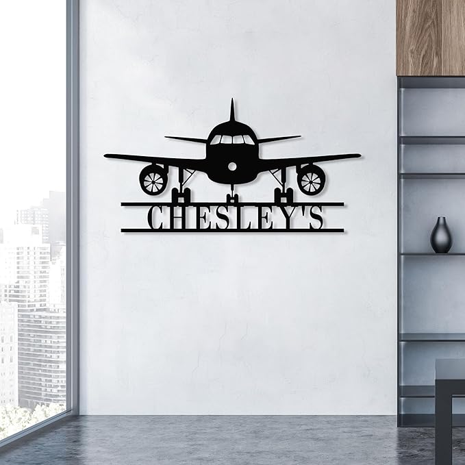 Personalized Metal Airplane Wall Art, Airplane Name Sign, Customized Pilot Name Sign, Airplane Hangar Sign Decor, Aviation Home Office Decor, Large Outdoor Decor, Pilot Gifts, Aircraft Lovers Gift