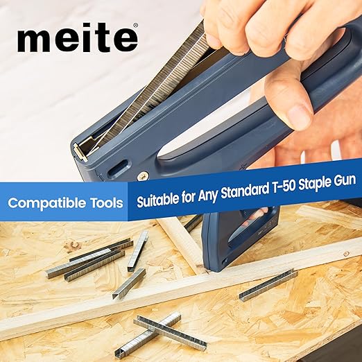 meite T-50 Staples Marine, 1/4 Inch 304 Stainless Steel Staples for Staple Gun, Heavy Duty 20 Gauge 3/8 Inch Crown T-50 Upholstery Staple for Marine Applications (5 Packs)