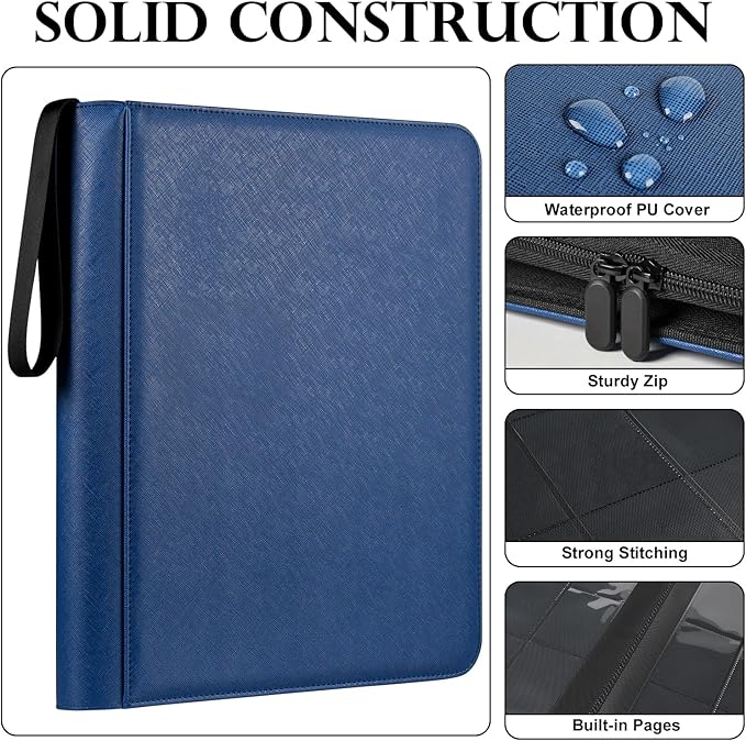 GEAoffice Top Loader Binder Holds 324 Cards, Side Loading 9 Pocket Card Binder for Toploader 3"×4" Rigid, Premium Archival Safe Card Collection Binder Holder for MTG, TCG, Sports Cards, Blue