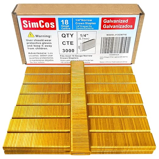 SimCos 18 Gauge 1/4" Narrow Crown Staples, Galvanized Upholstery Staples for 18 GA Pneumatic or Electric Stapler or Staple Gun (5/8"-3000 PCS)