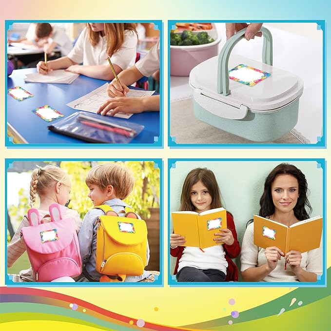 Lucleag 180PCS Watercolor Rainbow Name Tags Stickers, Rainbow Color Name Tag Labels Stickers for Back to School Classroom Student Office Desk Cubby Locker Theme Party Decoration, 2x3 inch