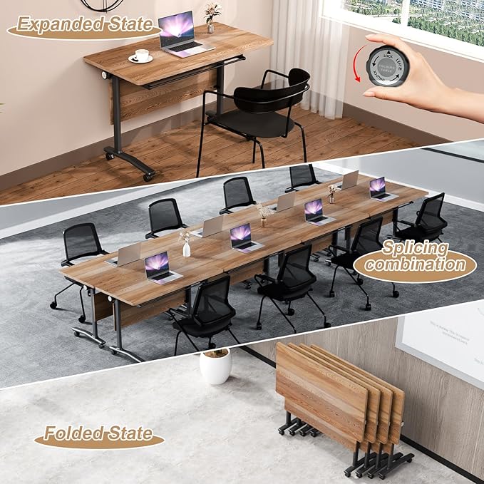Conference Table Flip Top Mobile Conference Room Tables,Folding Conference Table with Wheels,Large Meeting Training Seminar Table Saving Space for Office Classroom(8B,47.2'')